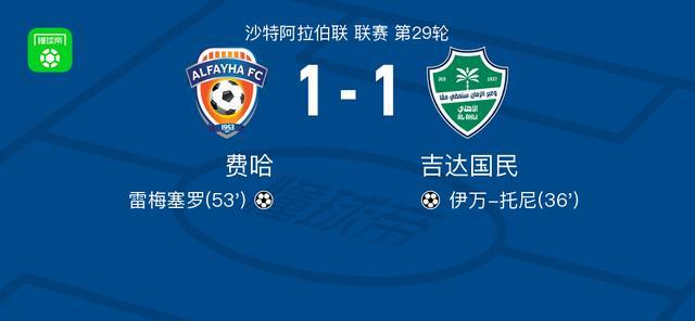 开云电竞官网-费哈1-1吉达国民，伊万-托尼首开记录，雷梅塞罗扳平比分